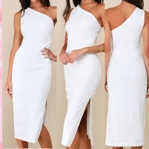 LULU'S XS Poised in Positano White One-Shoulder Asymmetrical Midi Dress NEW B50